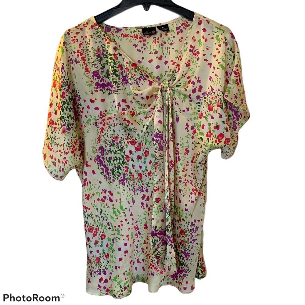 Willi Smith Lemon Yellow Tie Neck Blouse